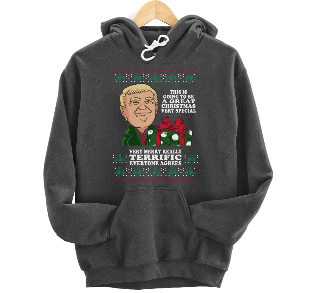 Great Terrific Merry Christmas Funny Donald Trump Xmas Ugly Pullover Hoodie