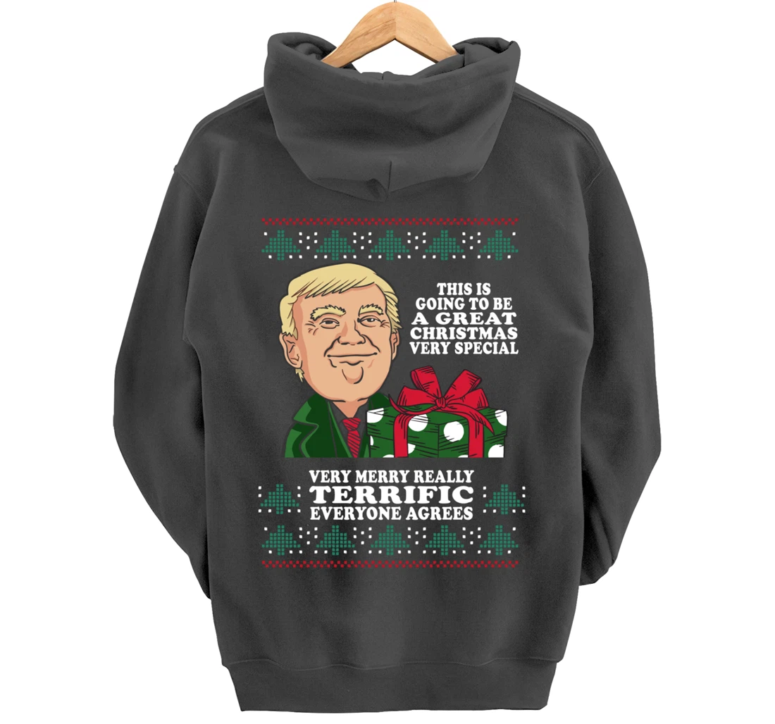 Great Terrific Merry Christmas Funny Donald Trump Xmas Ugly Pullover Hoodie