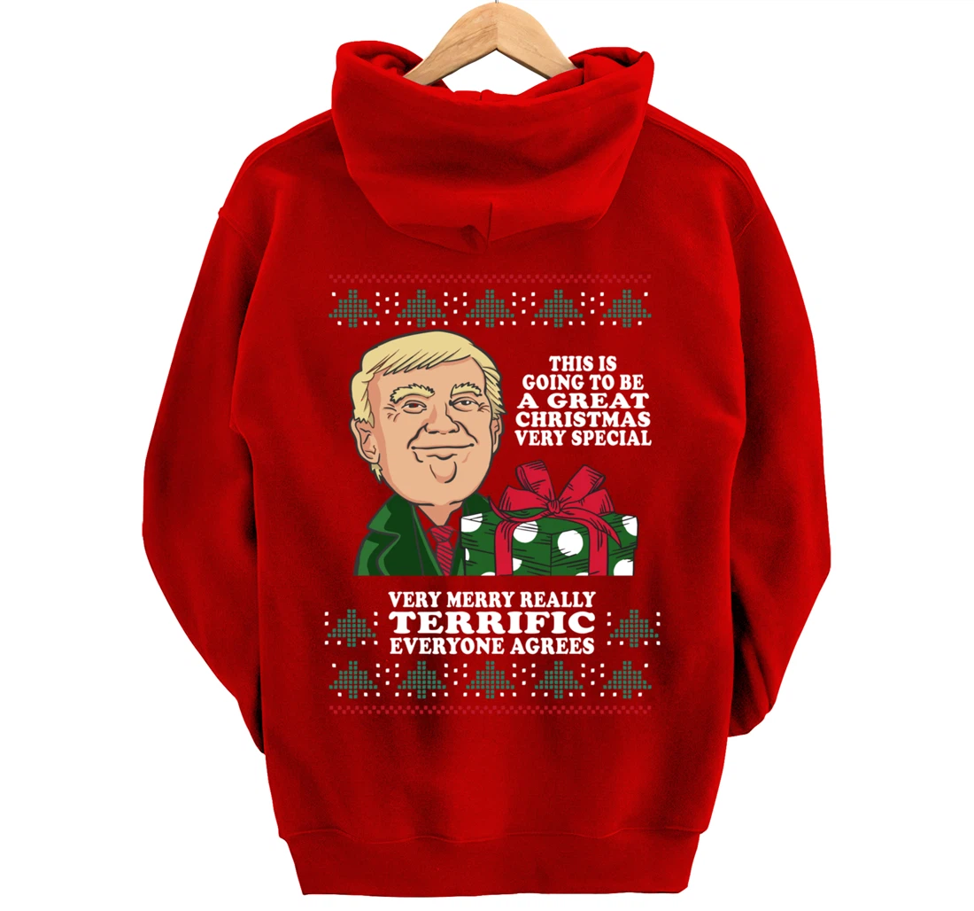 Great Terrific Merry Christmas Funny Donald Trump Xmas Ugly Pullover Hoodie