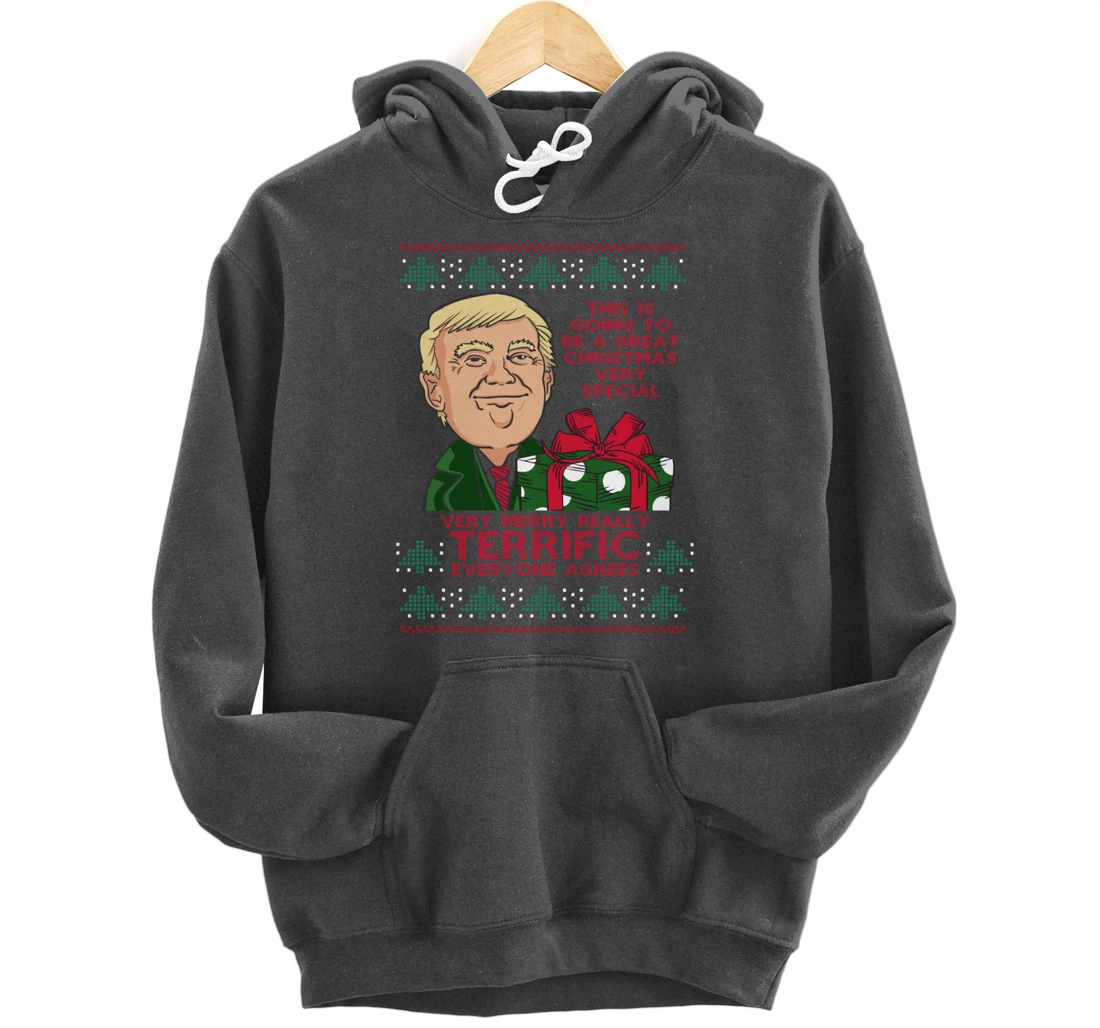 Great Terrific Merry Christmas Funny Donald Trump Xmas Ugly Pullover Hoodie