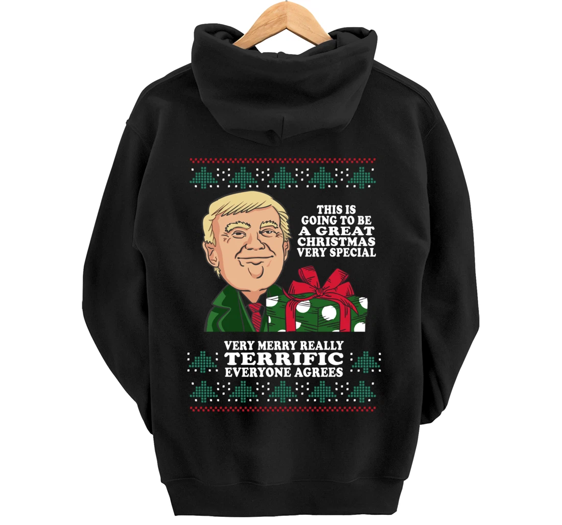 Great Terrific Merry Christmas Funny Donald Trump Xmas Ugly Pullover Hoodie