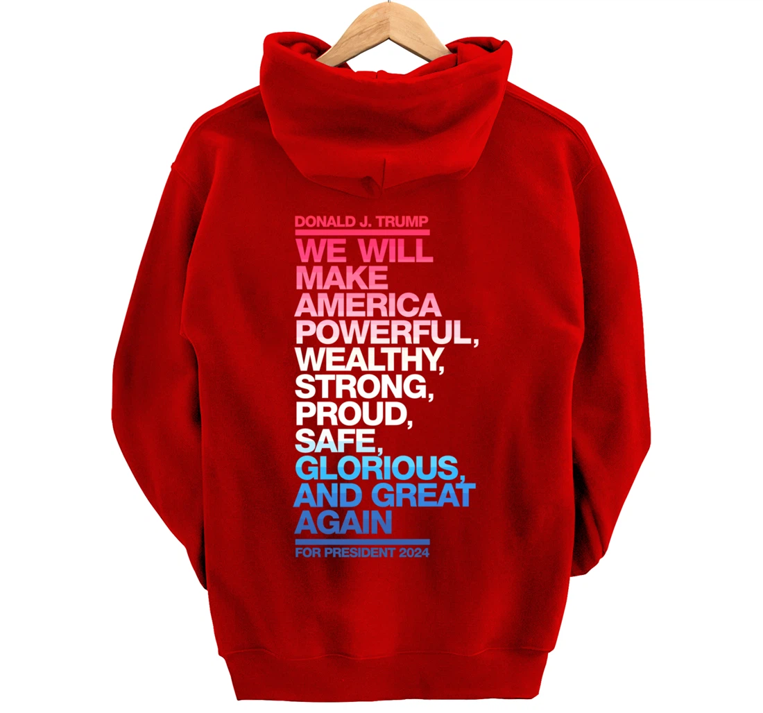 Make America Powerful Wealthy Strong Great Again Trump 2024 Pullover Hoodie