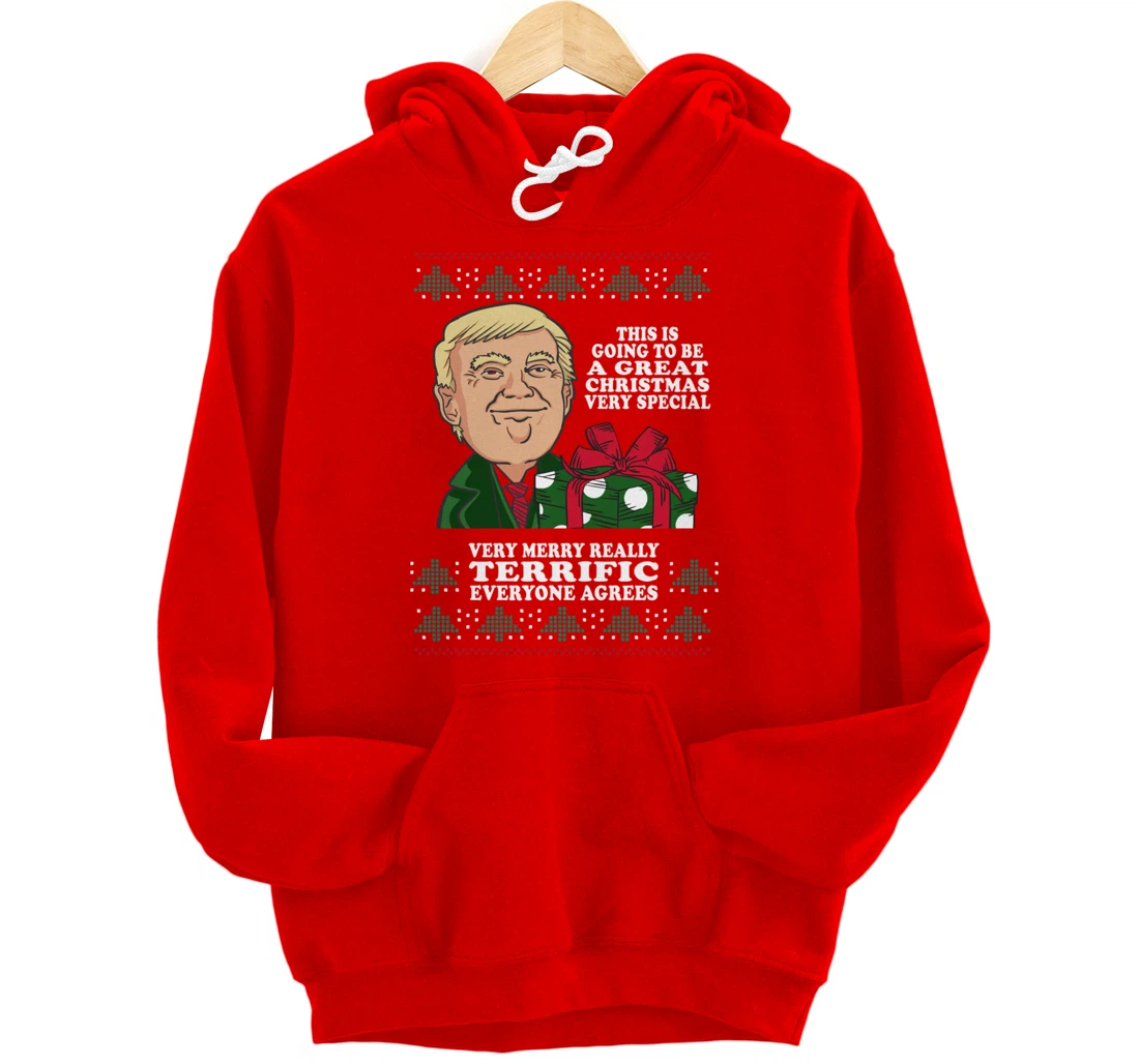 Great Terrific Merry Christmas Funny Donald Trump Xmas Ugly Pullover Hoodie