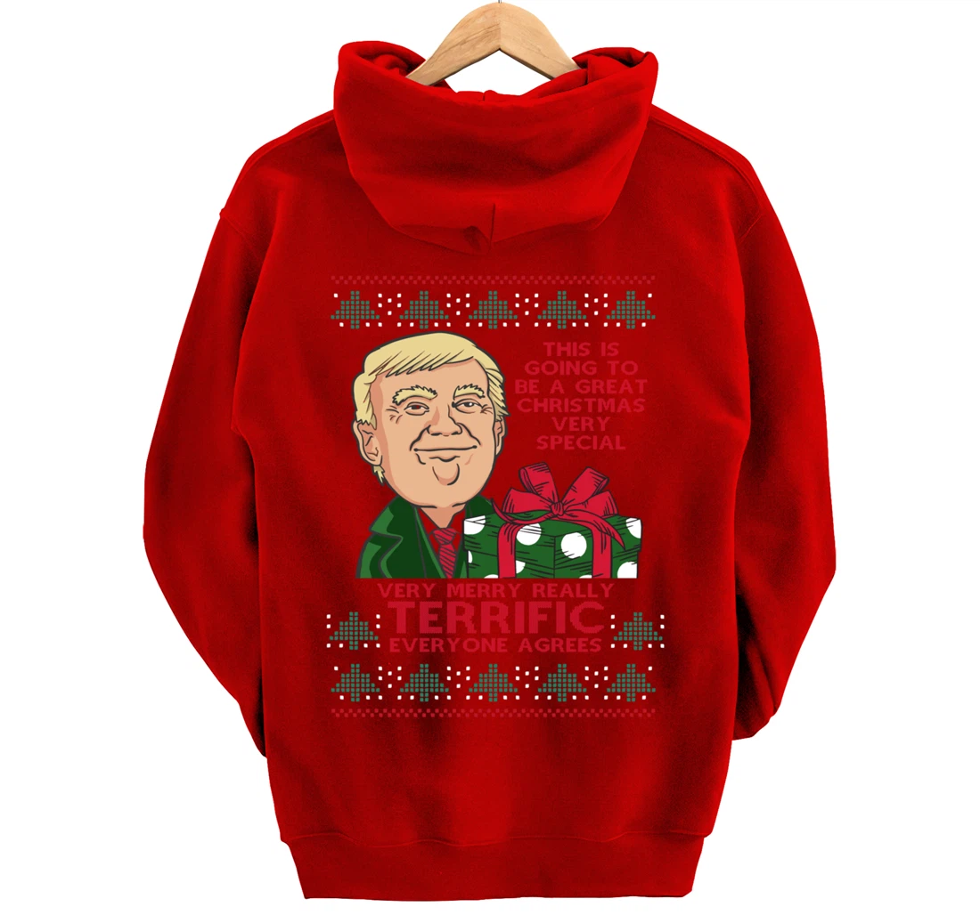 Great Terrific Merry Christmas Funny Donald Trump Xmas Ugly Pullover Hoodie