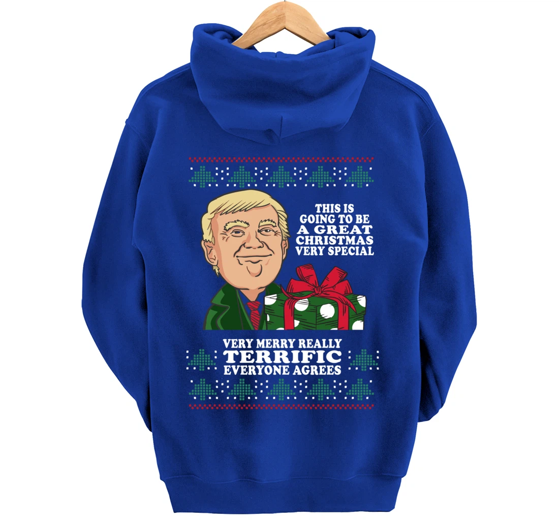 Great Terrific Merry Christmas Funny Donald Trump Xmas Ugly Pullover Hoodie