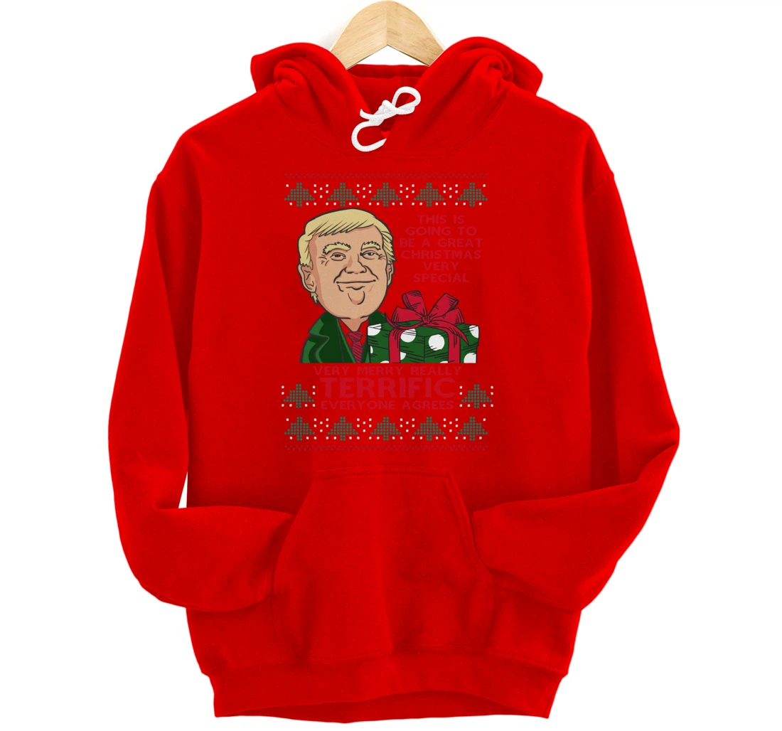 Great Terrific Merry Christmas Funny Donald Trump Xmas Ugly Pullover Hoodie