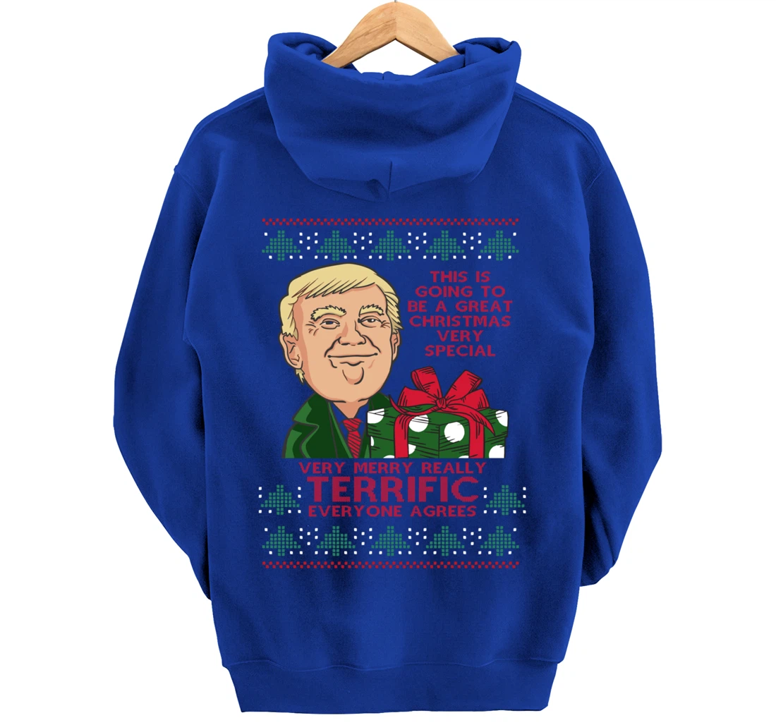Great Terrific Merry Christmas Funny Donald Trump Xmas Ugly Pullover Hoodie