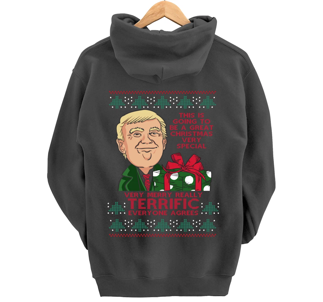 Great Terrific Merry Christmas Funny Donald Trump Xmas Ugly Pullover Hoodie