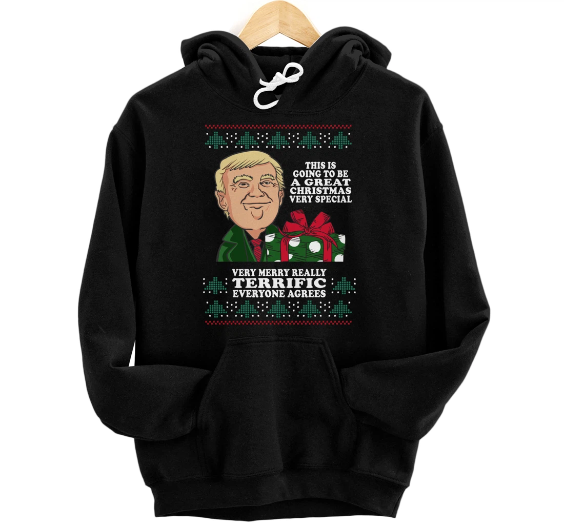 Great Terrific Merry Christmas Funny Donald Trump Xmas Ugly Pullover Hoodie