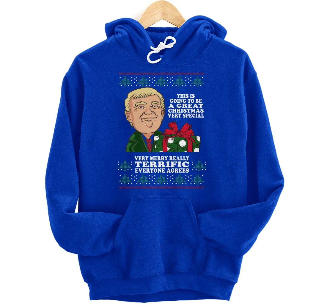 Great Terrific Merry Christmas Funny Donald Trump Xmas Ugly Pullover Hoodie
