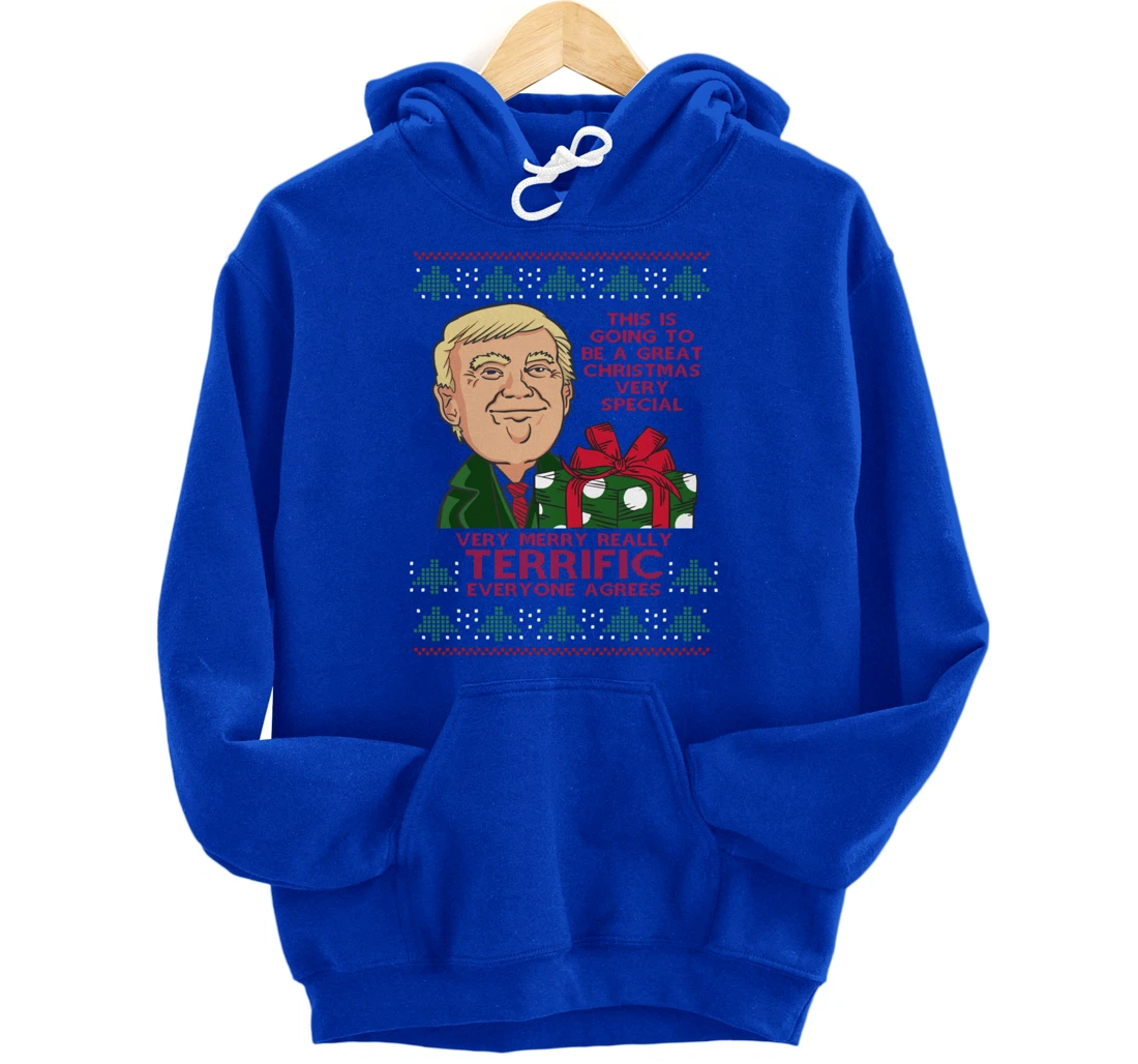 Great Terrific Merry Christmas Funny Donald Trump Xmas Ugly Pullover Hoodie
