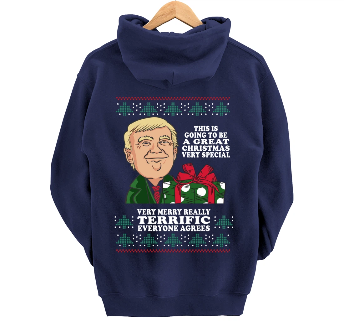 Great Terrific Merry Christmas Funny Donald Trump Xmas Ugly Pullover Hoodie