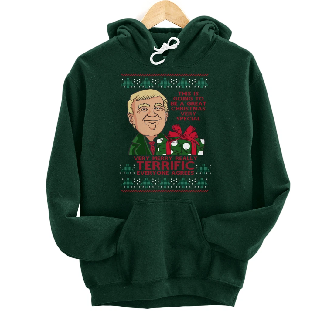 Great Terrific Merry Christmas Funny Donald Trump Xmas Ugly Pullover Hoodie