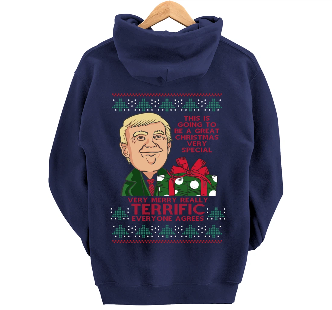 Great Terrific Merry Christmas Funny Donald Trump Xmas Ugly Pullover Hoodie