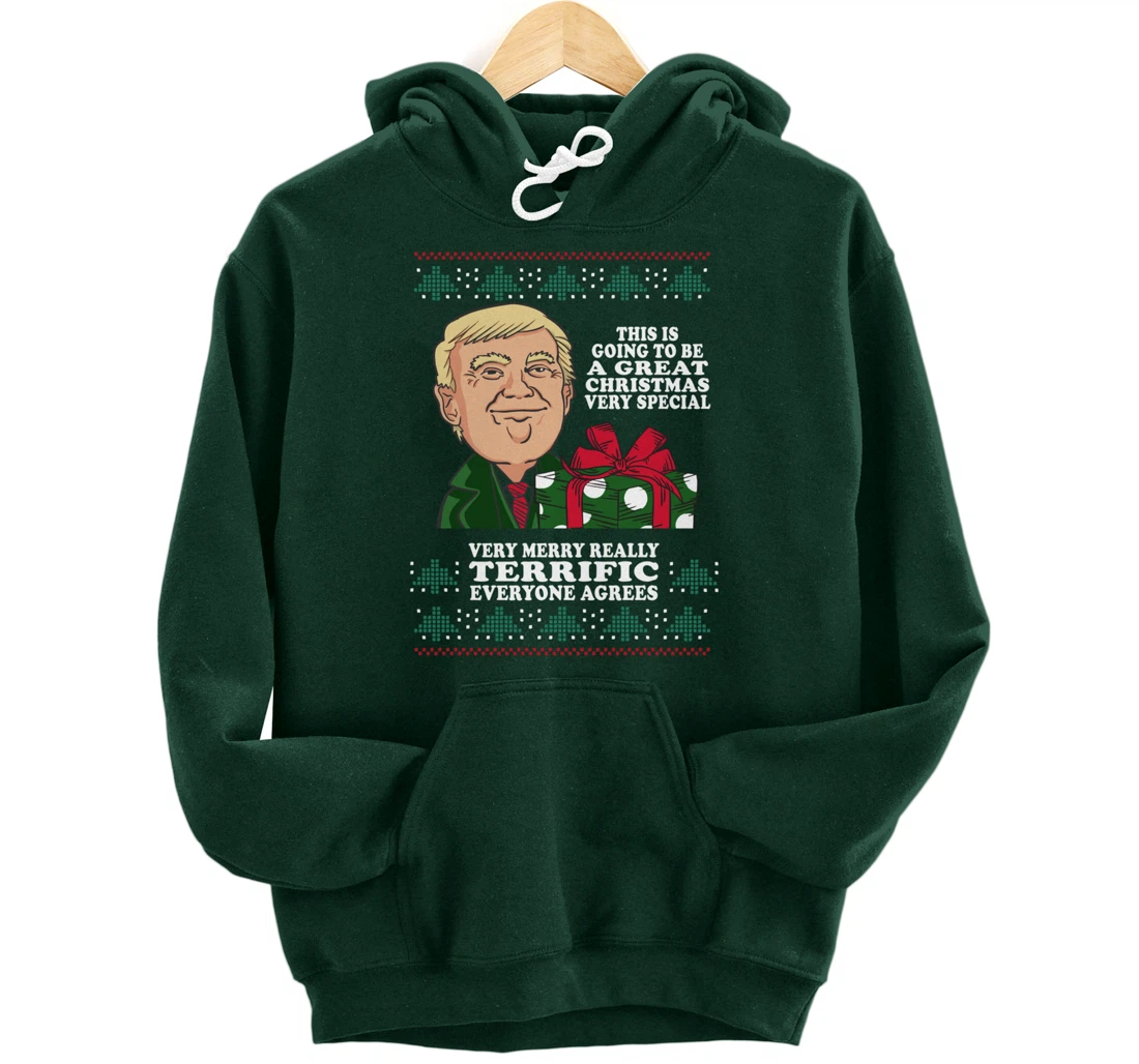 Great Terrific Merry Christmas Funny Donald Trump Xmas Ugly Pullover Hoodie