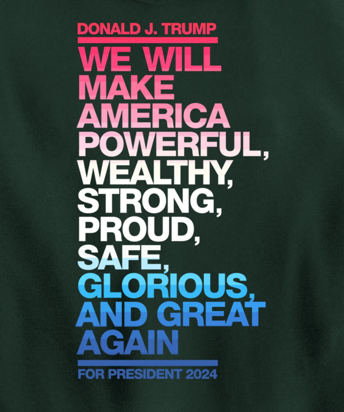 Make America Powerful Wealthy Strong Great Again Trump 2024 Pullover Hoodie