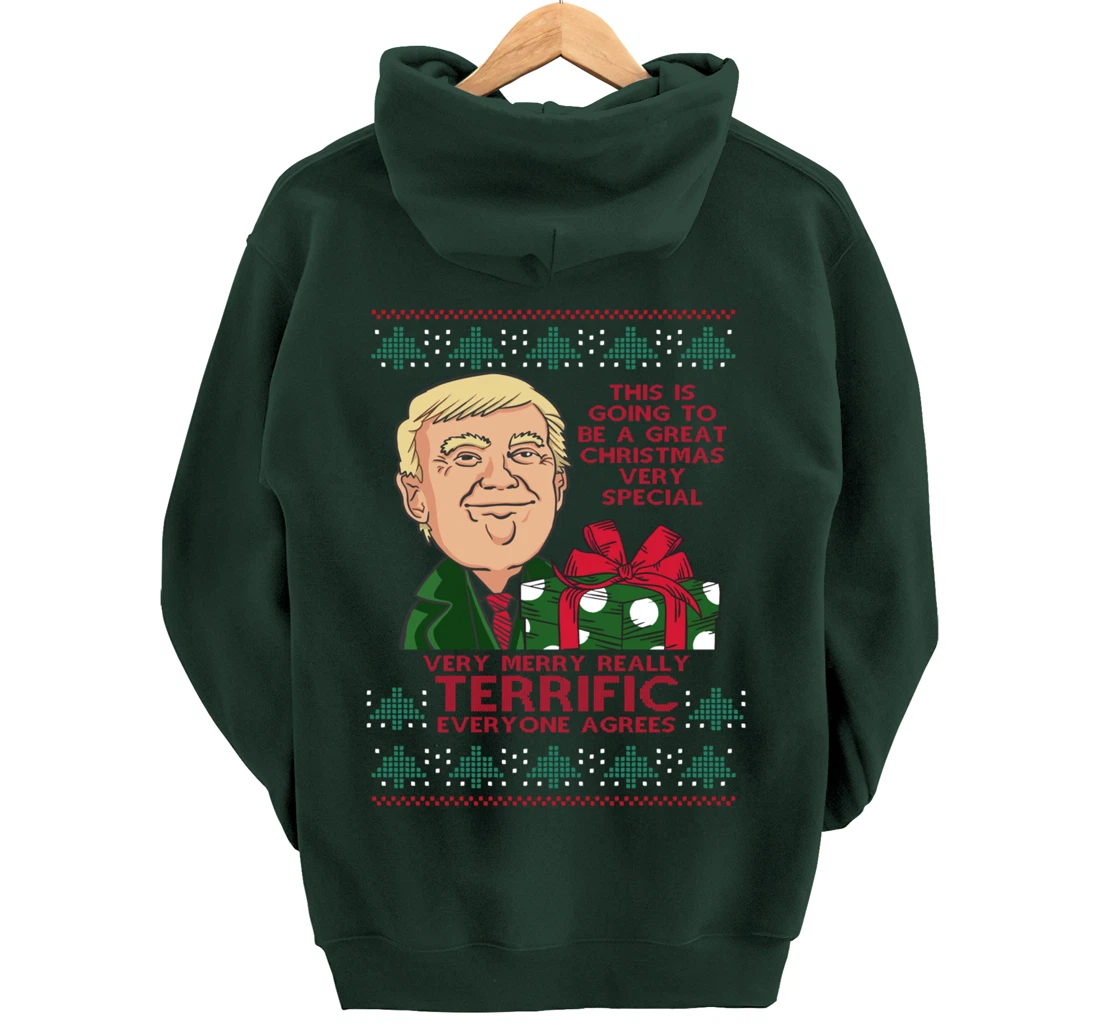 Great Terrific Merry Christmas Funny Donald Trump Xmas Ugly Pullover Hoodie