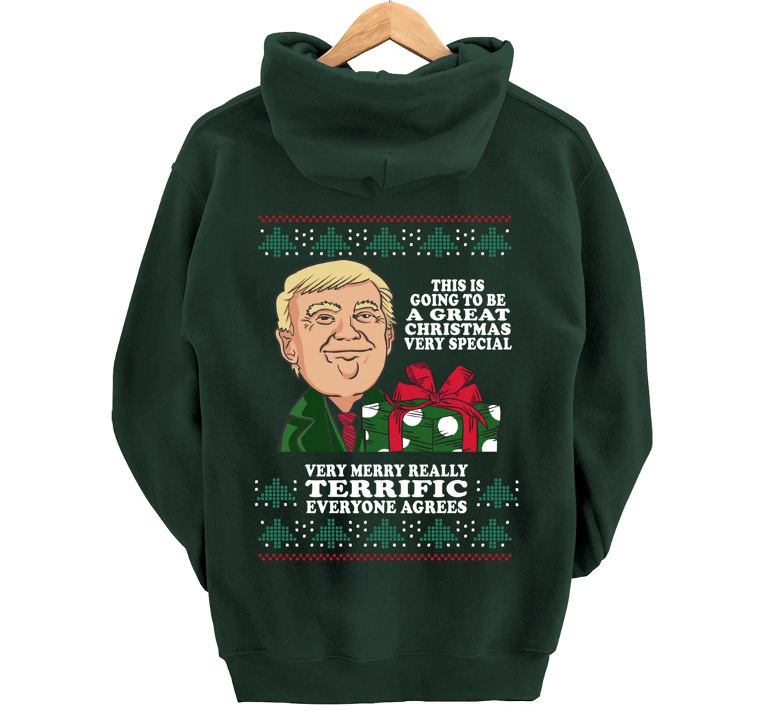 Great Terrific Merry Christmas Funny Donald Trump Xmas Ugly Pullover Hoodie