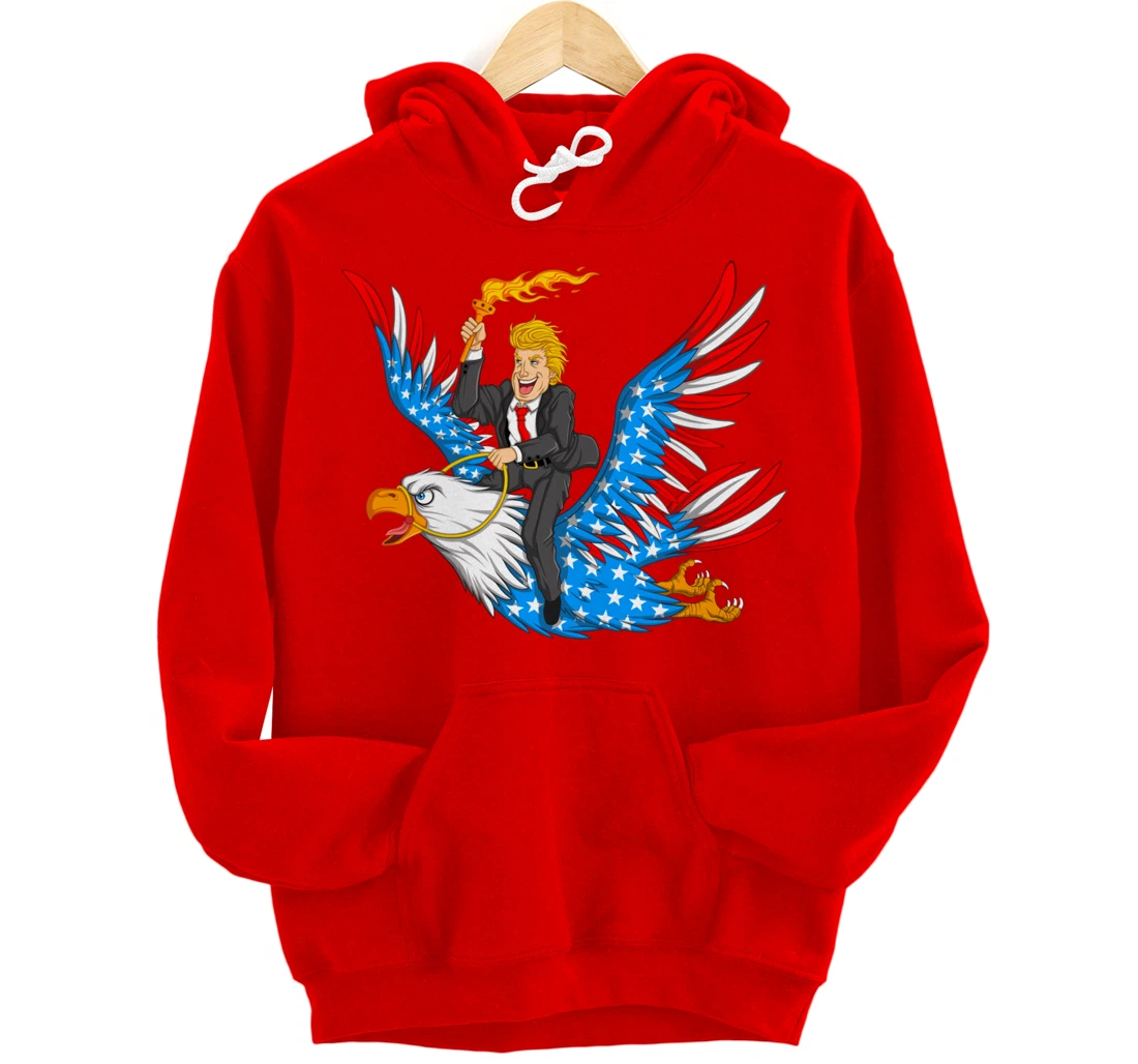 Trump On USA Eagle Cute US 4th Of July Funny American Gift Pullover Hoodie