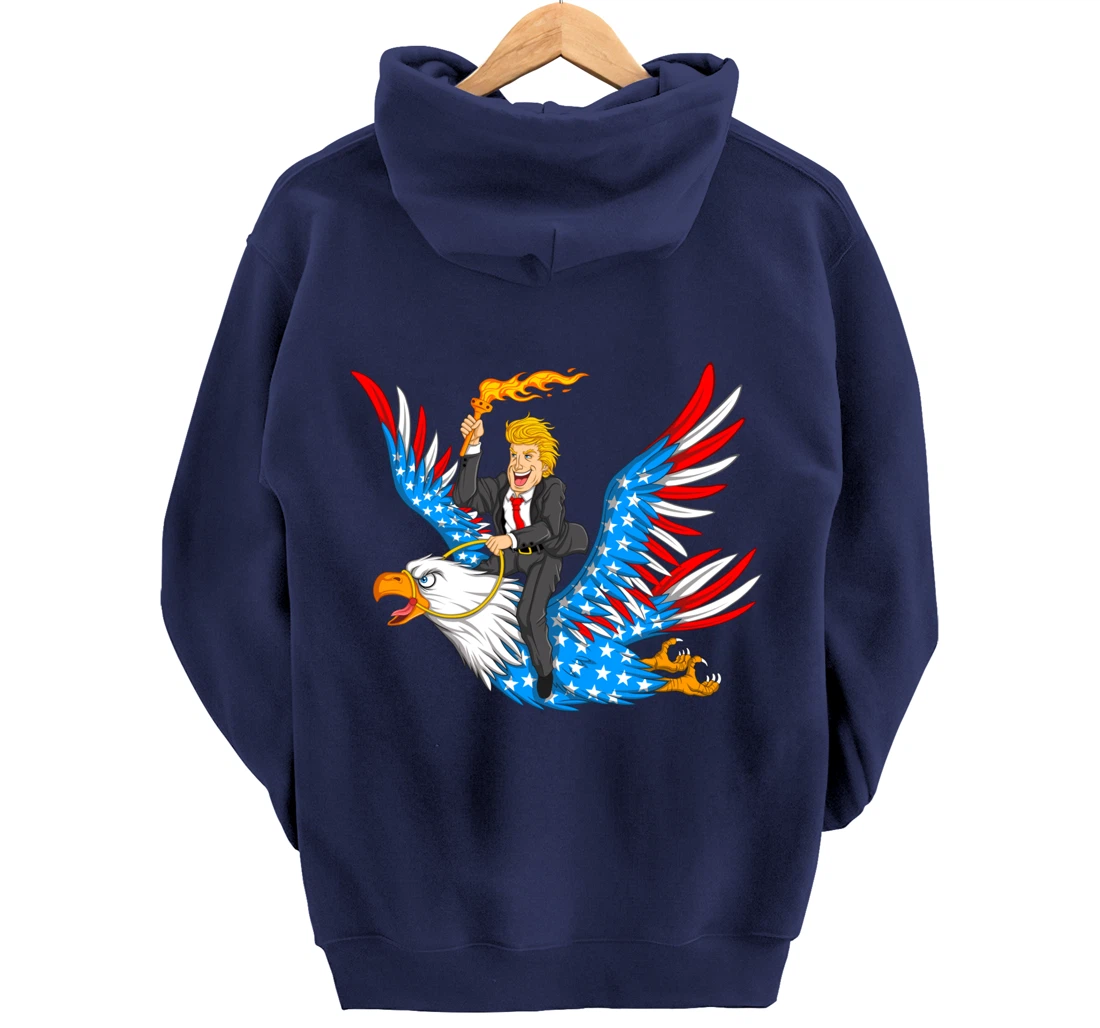 Trump On USA Eagle Cute US 4th Of July Funny American Gift Pullover Hoodie