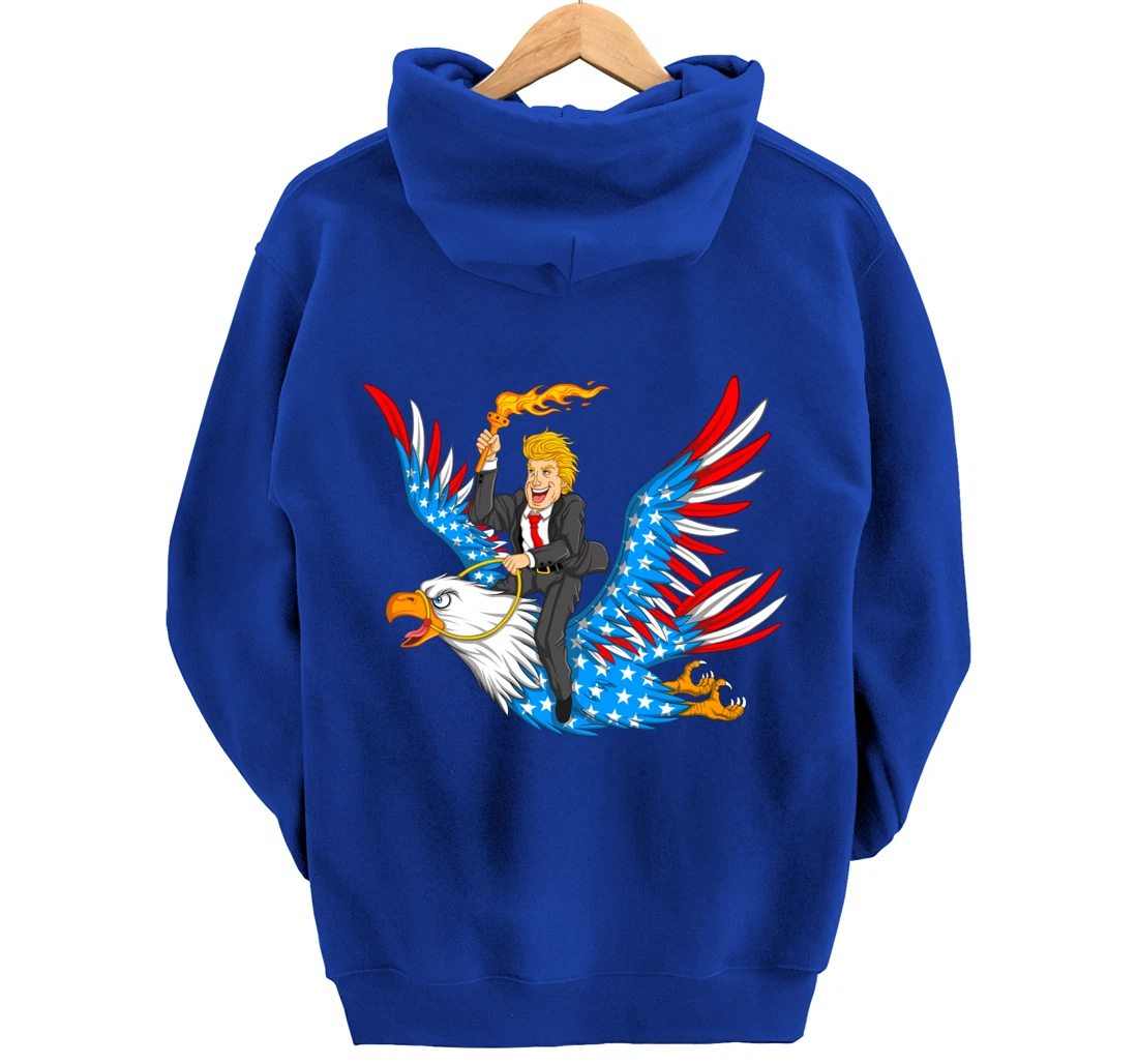 Trump On USA Eagle Cute US 4th Of July Funny American Gift Pullover Hoodie
