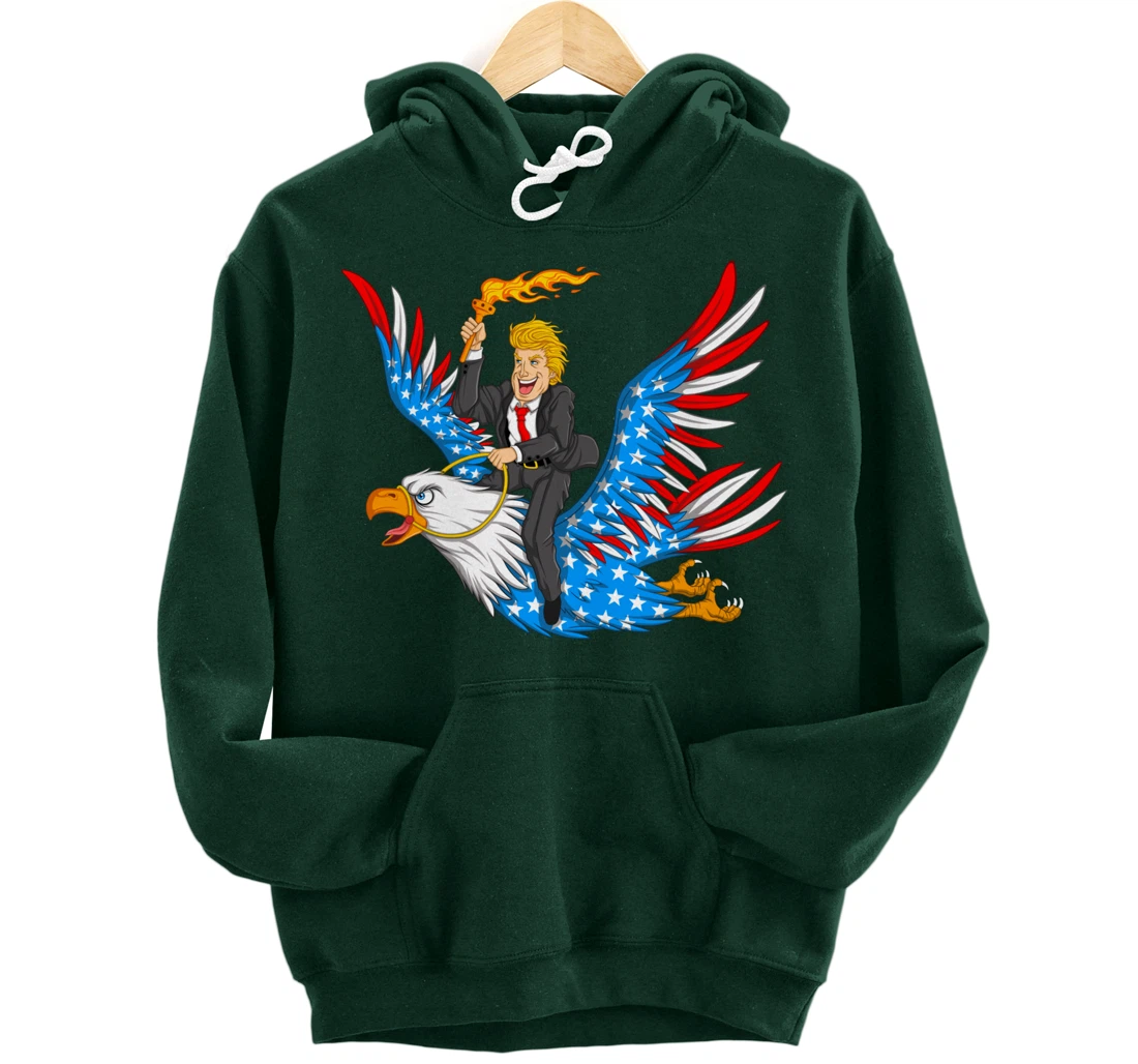 Trump On USA Eagle Cute US 4th Of July Funny American Gift Pullover Hoodie