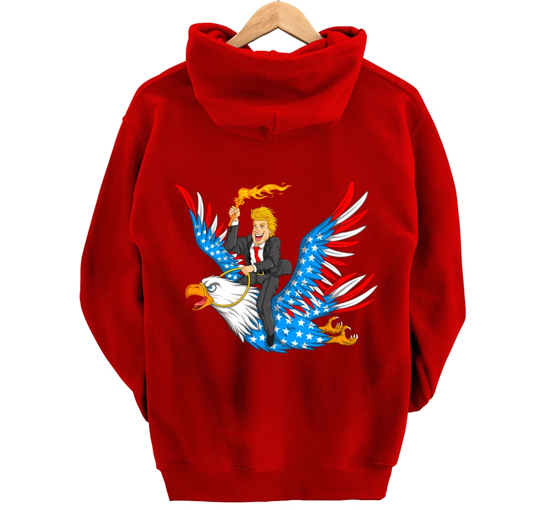 Trump On USA Eagle Cute US 4th Of July Funny American Gift Pullover Hoodie