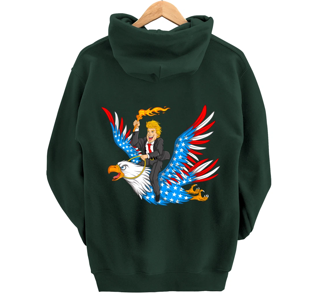 Trump On USA Eagle Cute US 4th Of July Funny American Gift Pullover Hoodie