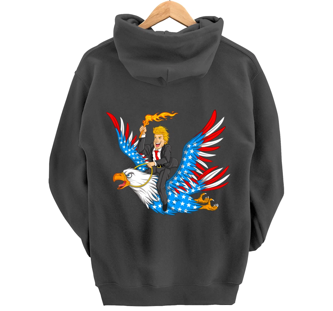 Trump On USA Eagle Cute US 4th Of July Funny American Gift Pullover Hoodie