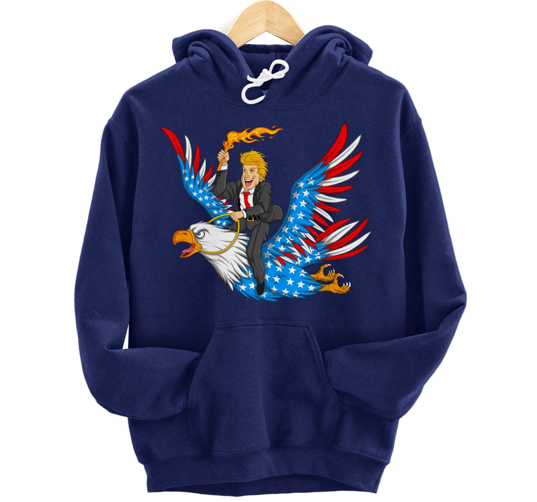 Trump On USA Eagle Cute US 4th Of July Funny American Gift Pullover Hoodie