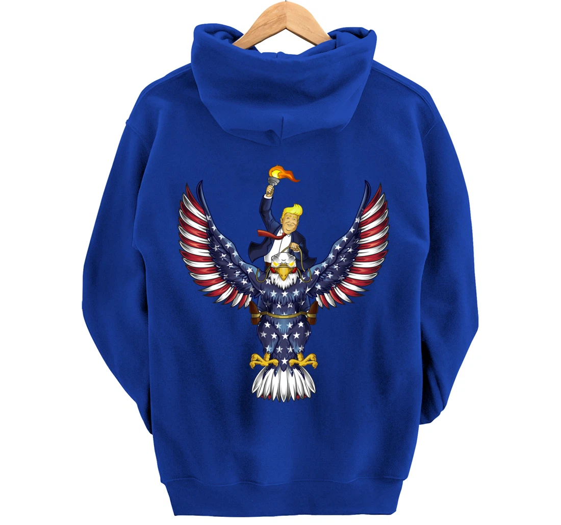 Trump On USA Eagle Cute US 4th Of July Funny American Gift Pullover Hoodie