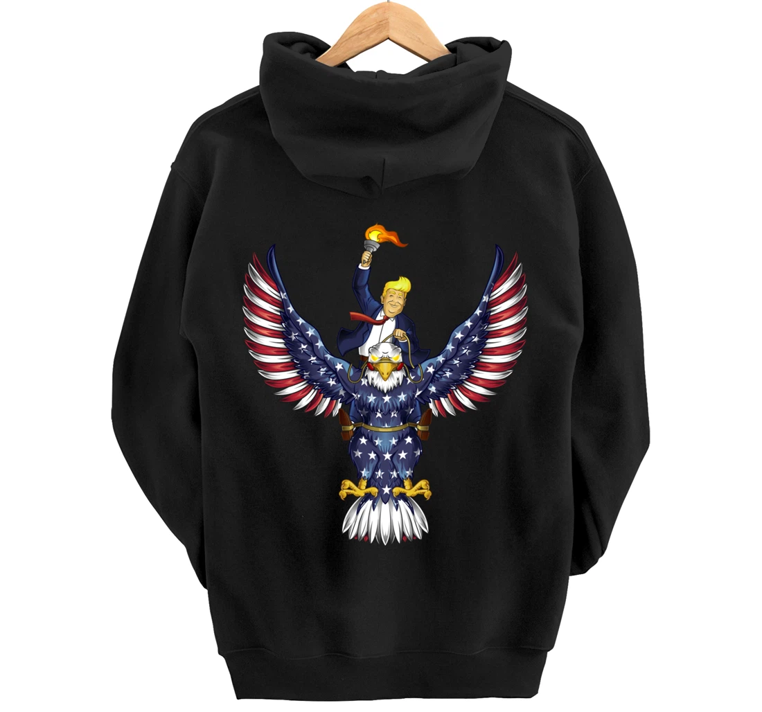 Trump On USA Eagle Cute US 4th Of July Funny American Gift Pullover Hoodie