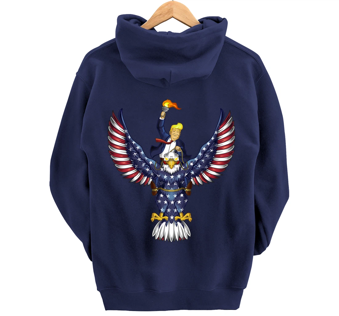 Trump On USA Eagle Cute US 4th Of July Funny American Gift Pullover Hoodie