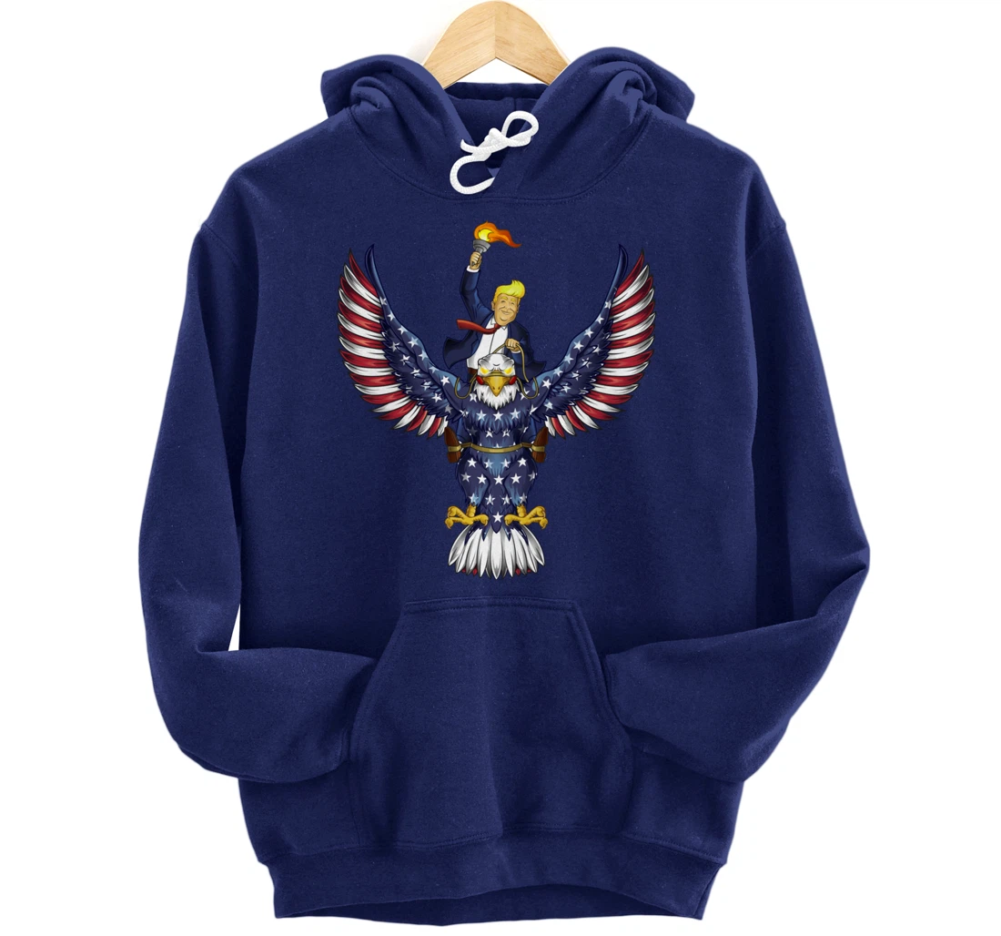 Trump On USA Eagle Cute US 4th Of July Funny American Gift Pullover Hoodie