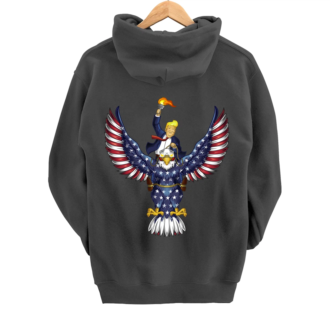 Trump On USA Eagle Cute US 4th Of July Funny American Gift Pullover Hoodie