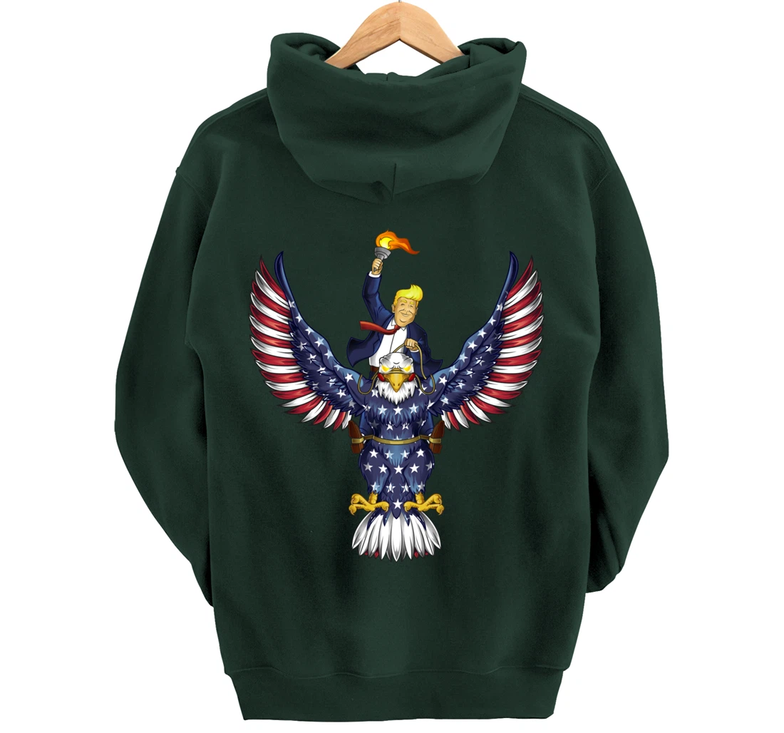 Trump On USA Eagle Cute US 4th Of July Funny American Gift Pullover Hoodie