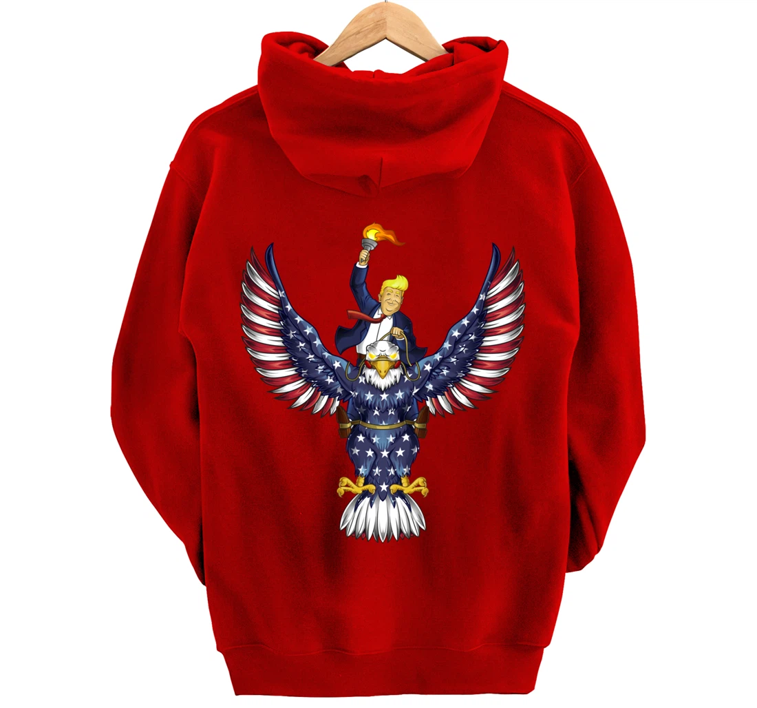 Trump On USA Eagle Cute US 4th Of July Funny American Gift Pullover Hoodie
