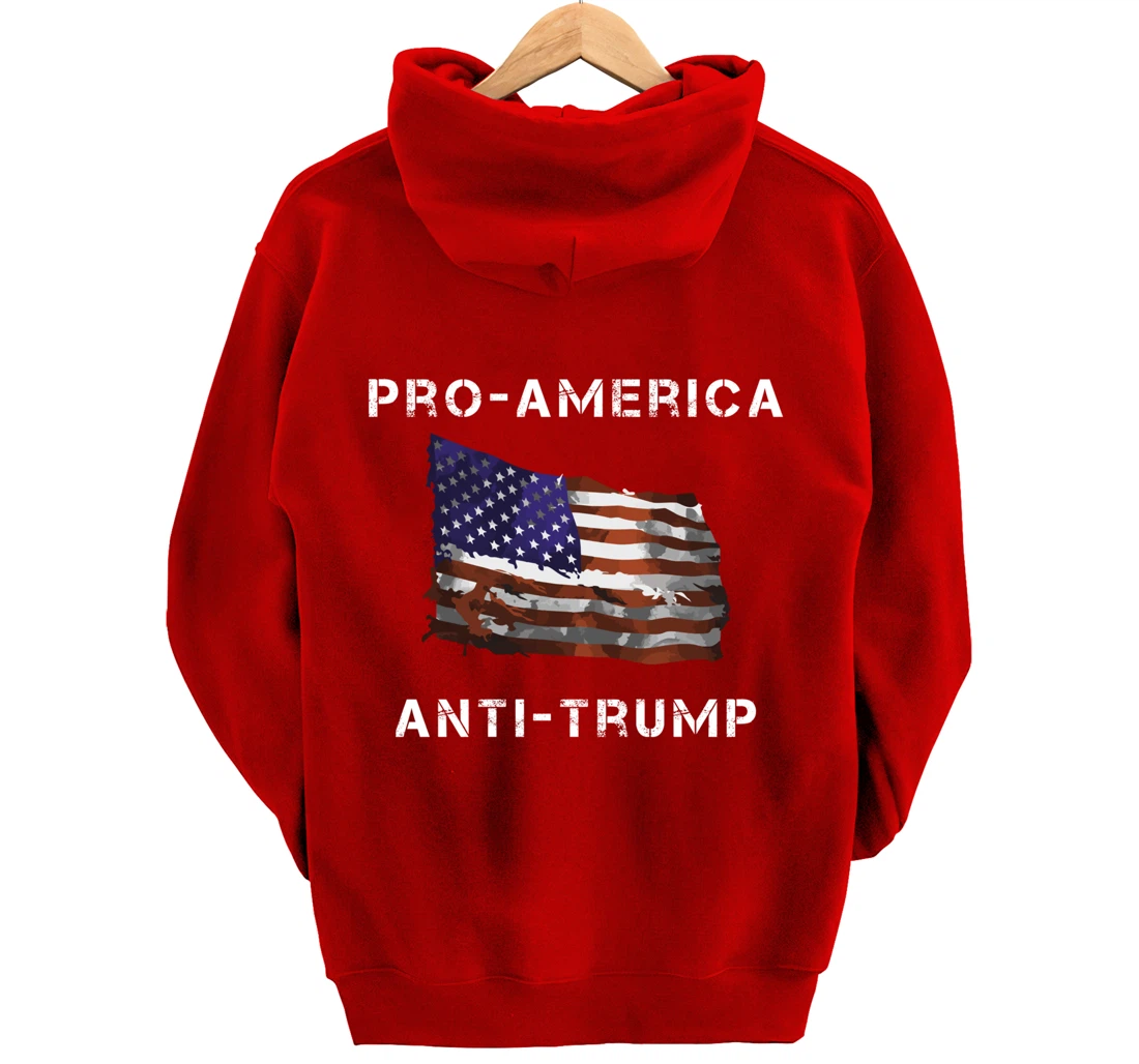 Pro-America Anti-Trump American USA Flag Pullover Hoodie