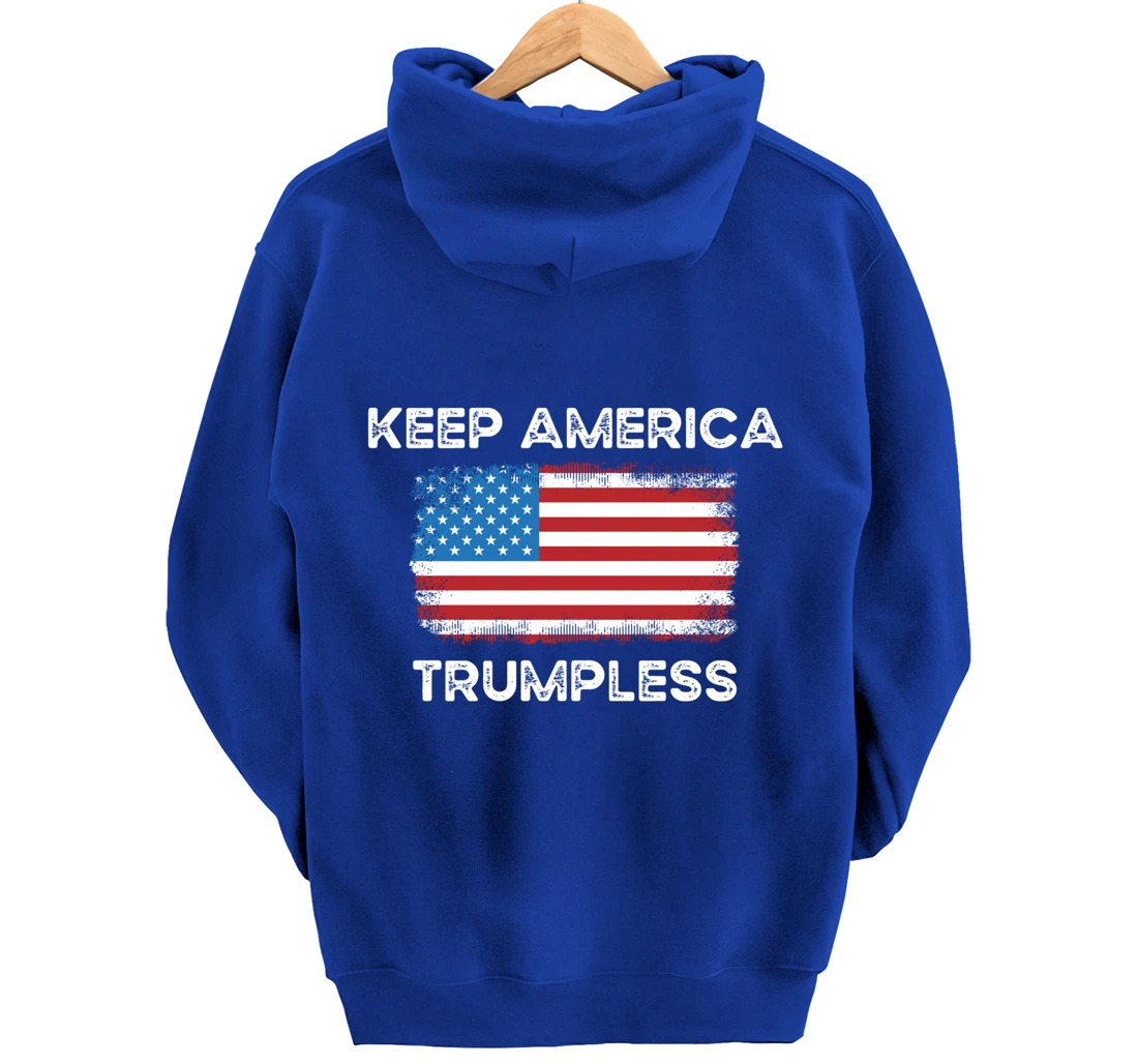 Keep America Trumpless Anti-Donald Trump American Flag Pullover Hoodie
