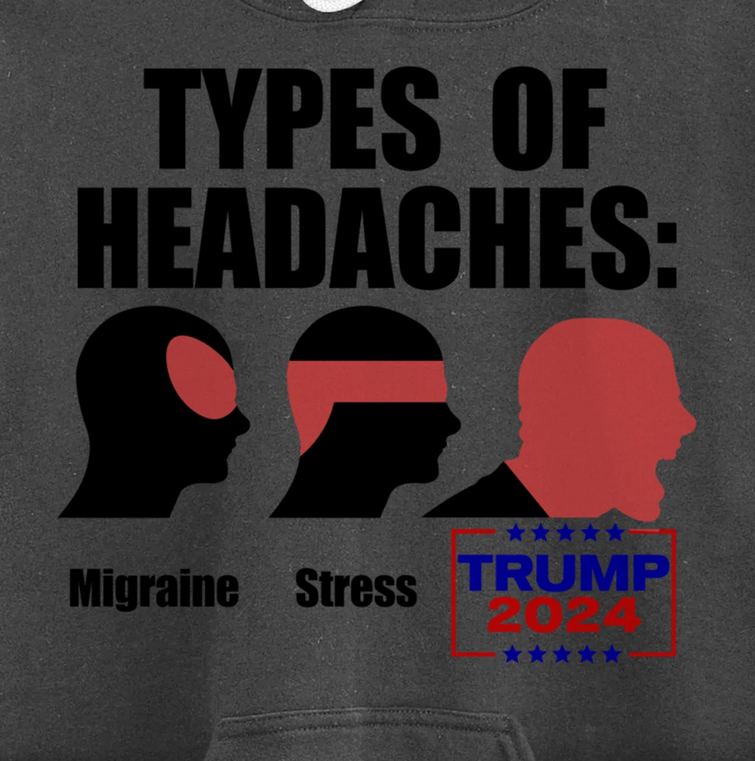 TYPES OF HEADACHES Migraine Stress TRUMP 2024 Funny Meme Pullover Hoodie
