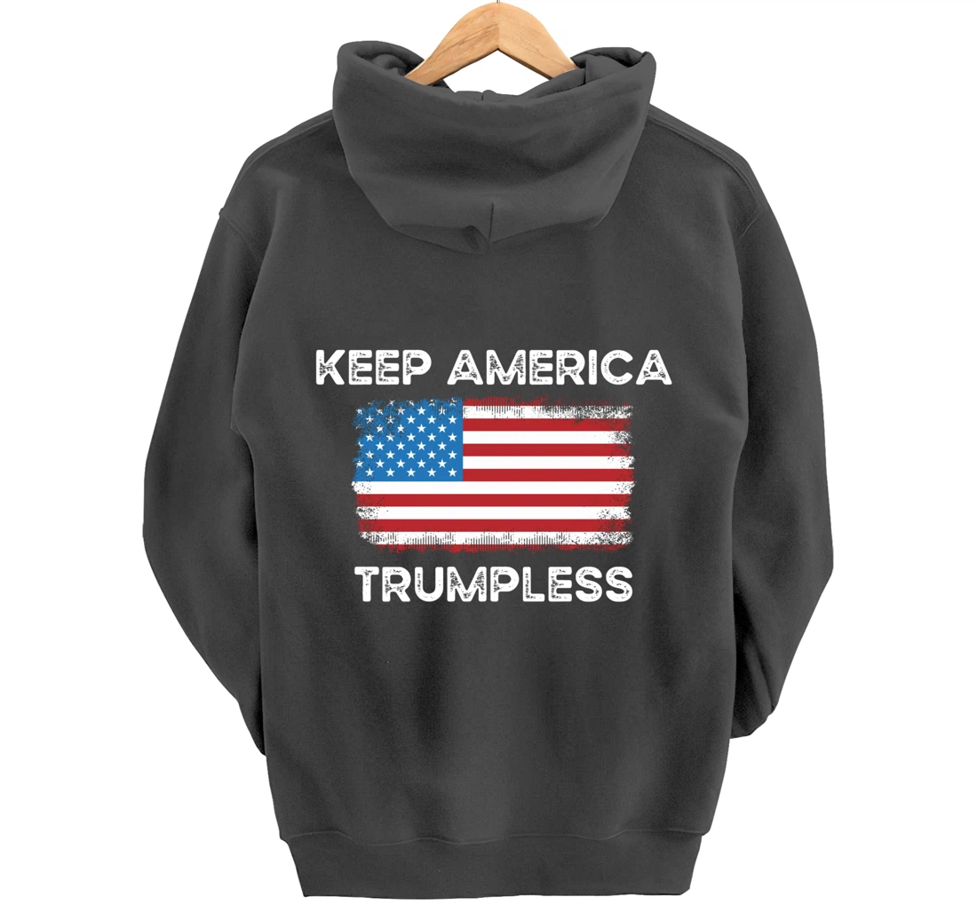 Keep America Trumpless Anti-Donald Trump American Flag Pullover Hoodie