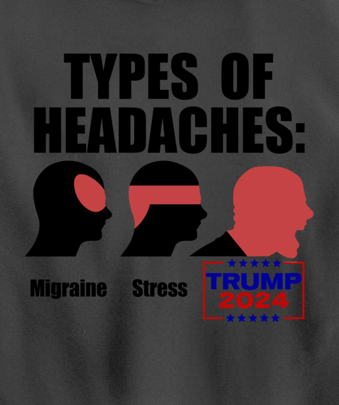 TYPES OF HEADACHES Migraine Stress TRUMP 2024 Funny Meme Pullover Hoodie