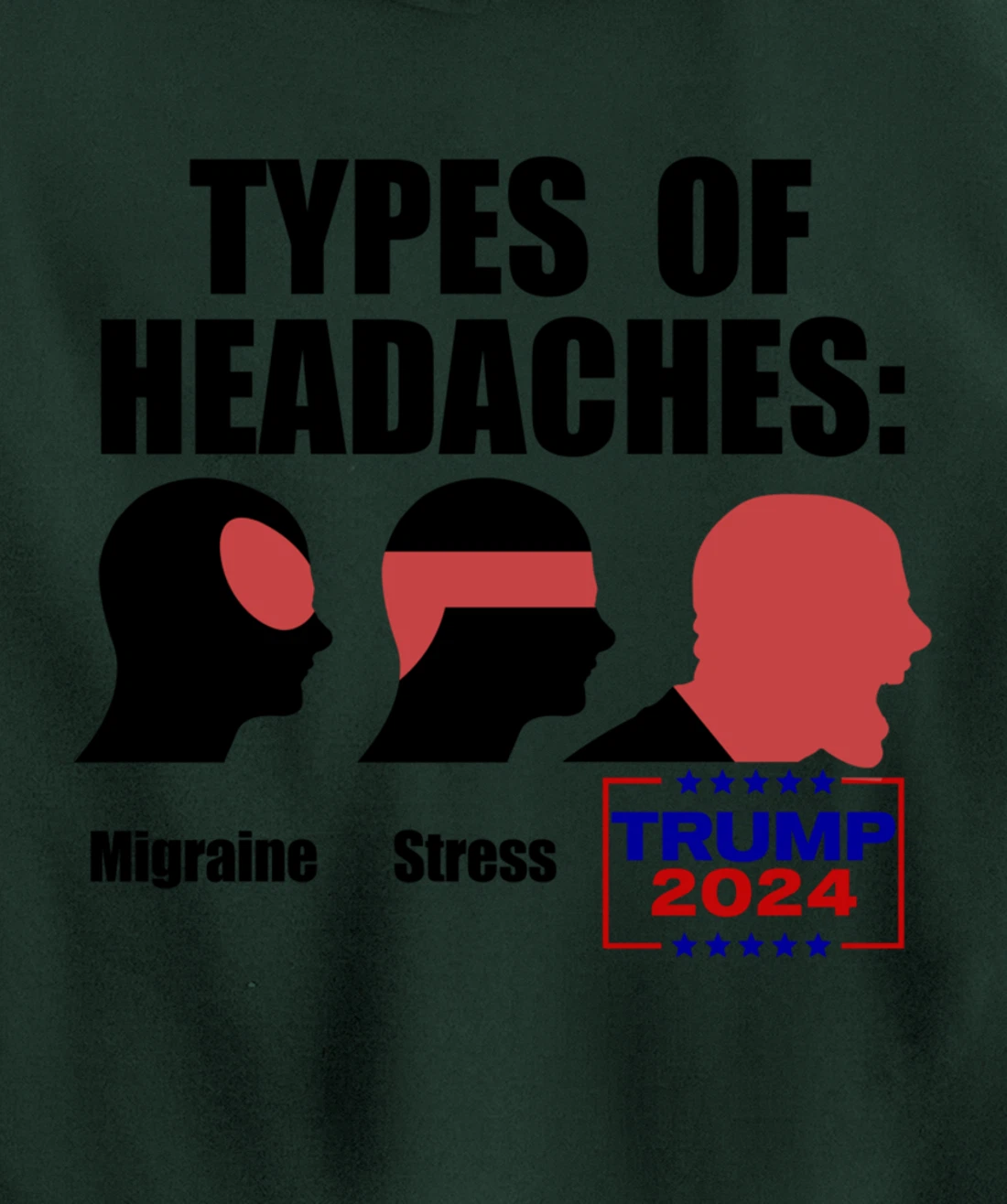 TYPES OF HEADACHES Migraine Stress TRUMP 2024 Funny Meme Pullover Hoodie