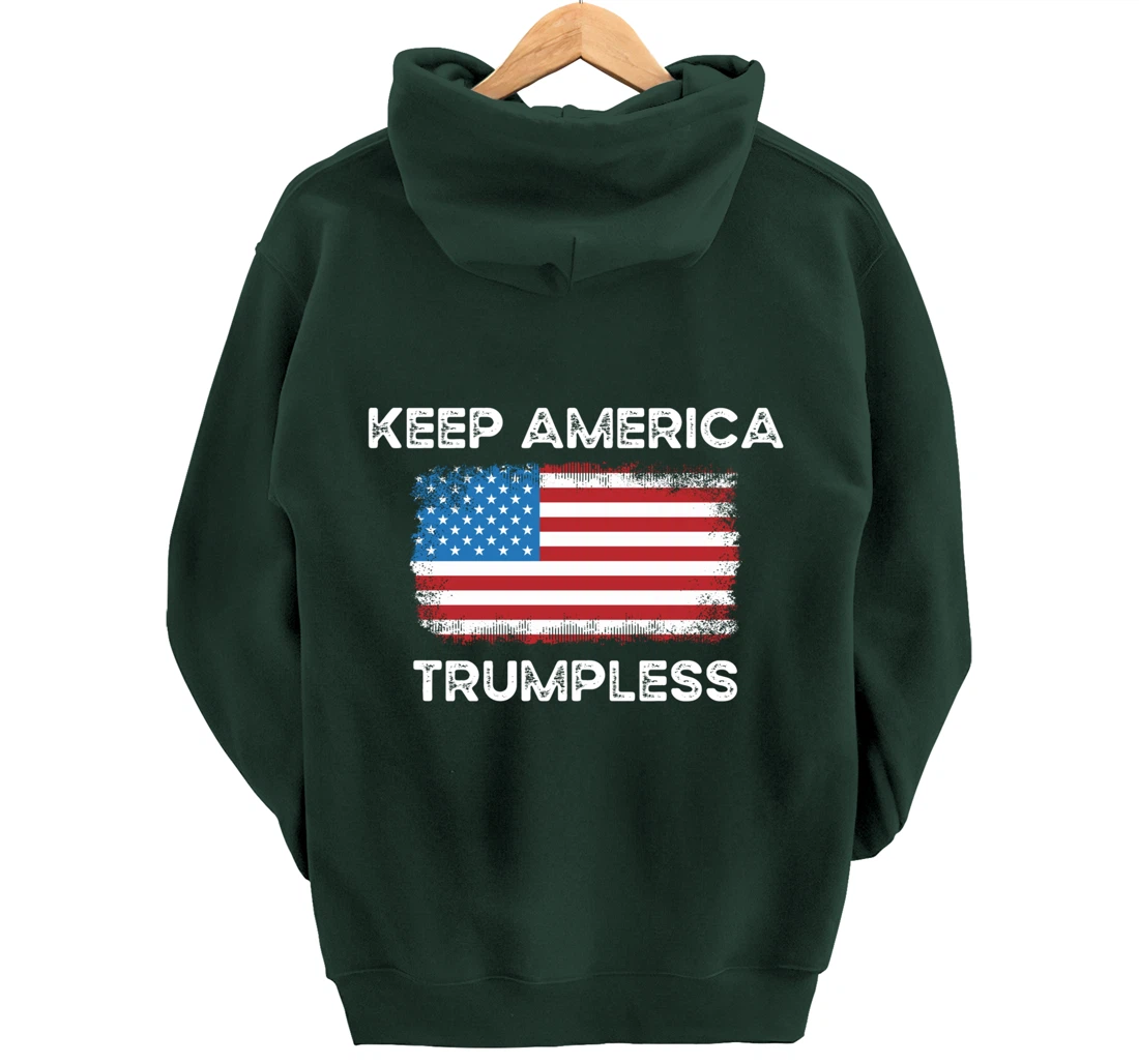 Keep America Trumpless Anti-Donald Trump American Flag Pullover Hoodie