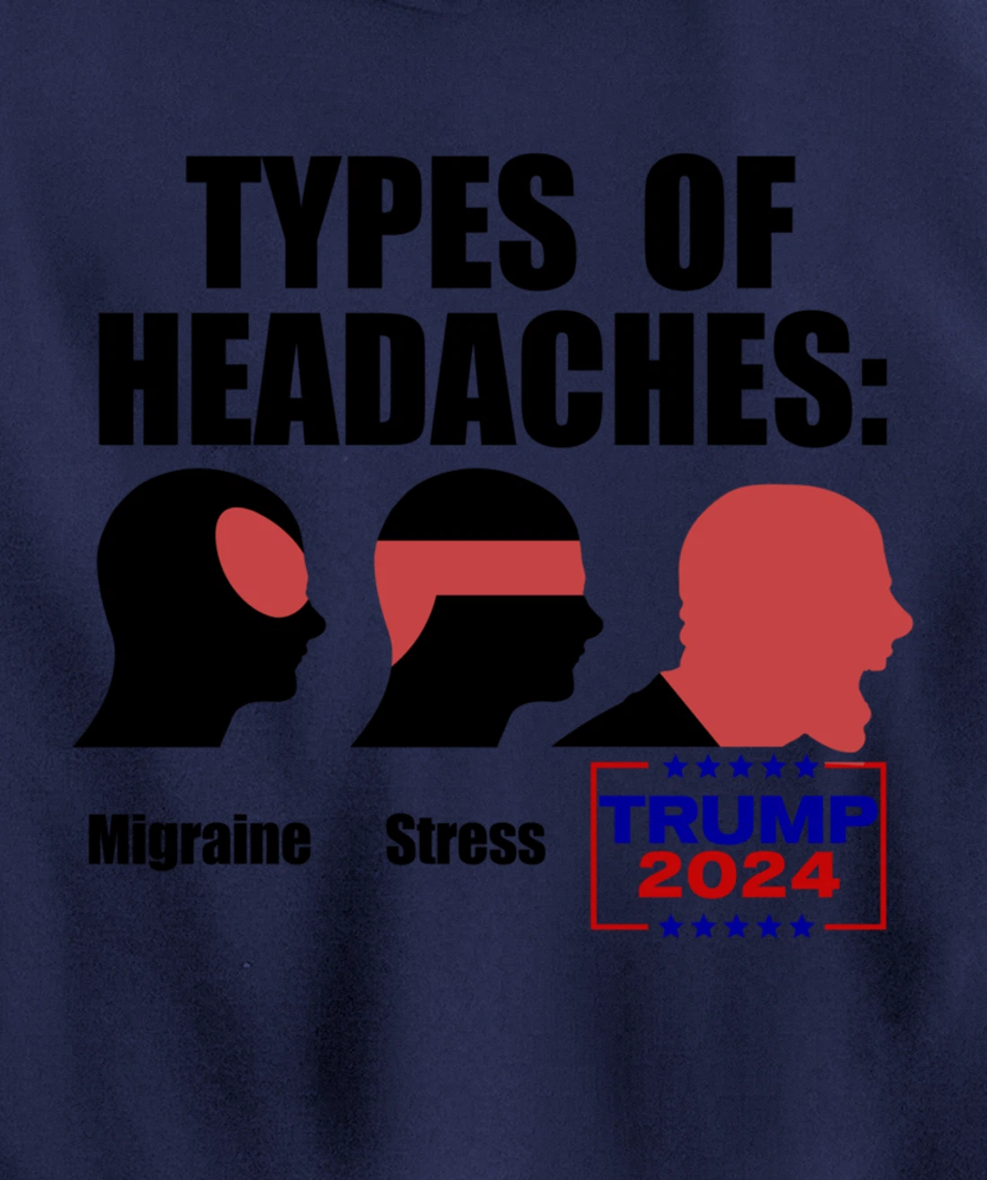 TYPES OF HEADACHES Migraine Stress TRUMP 2024 Funny Meme Pullover Hoodie