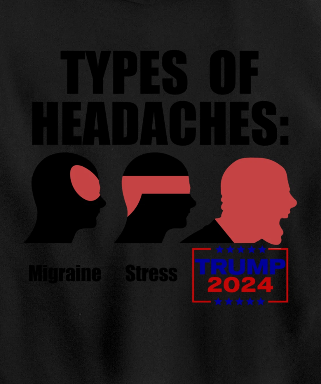 TYPES OF HEADACHES Migraine Stress TRUMP 2024 Funny Meme Pullover Hoodie