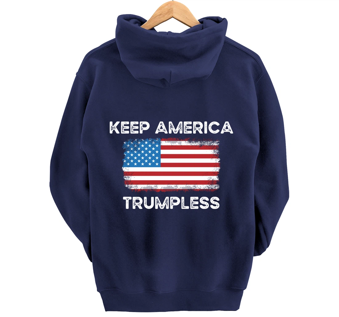 Keep America Trumpless Anti-Donald Trump American Flag Pullover Hoodie
