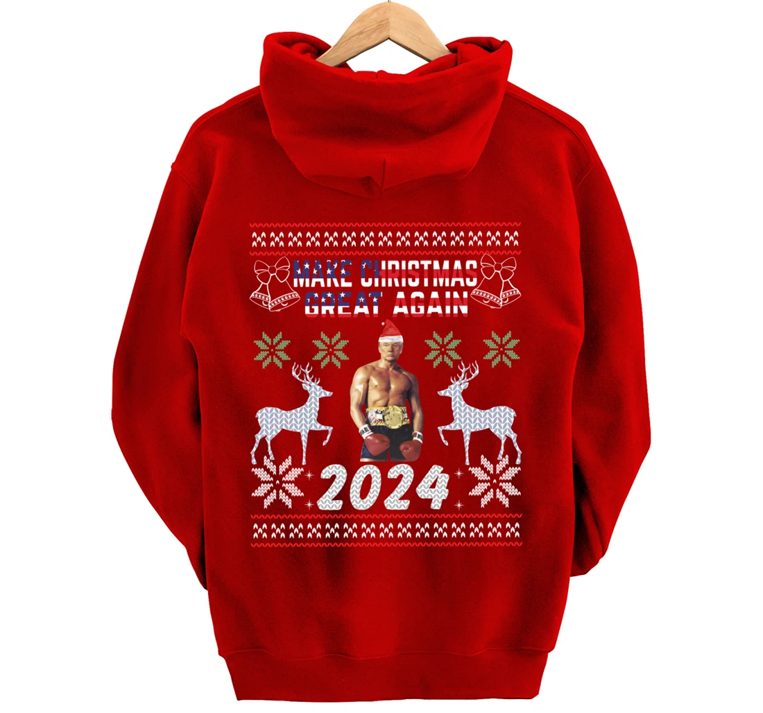 Trump 2024 Make Christmas Great Again Boxer Trump USA Flag Pullover Hoodie