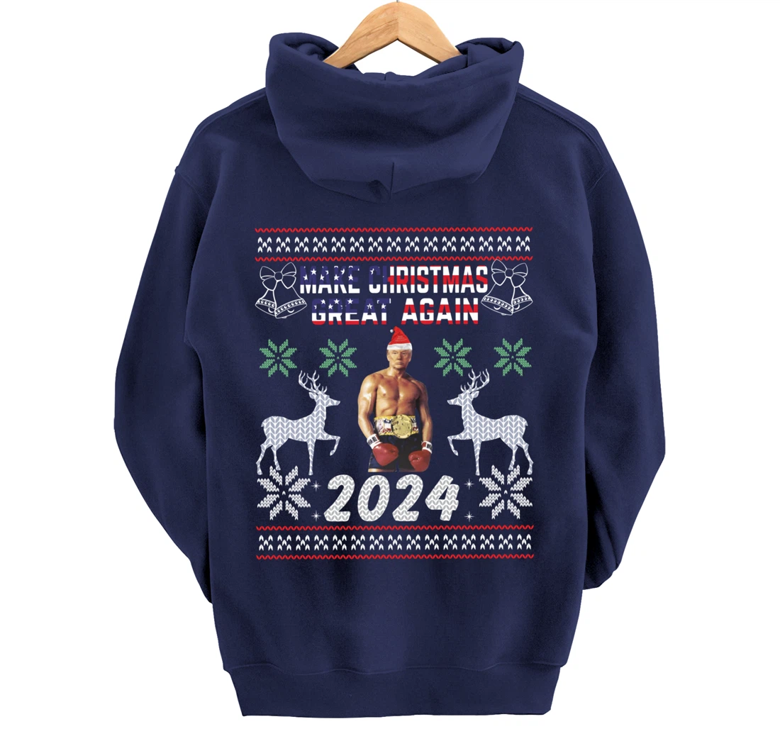 Trump 2024 Make Christmas Great Again Boxer Trump USA Flag Pullover Hoodie