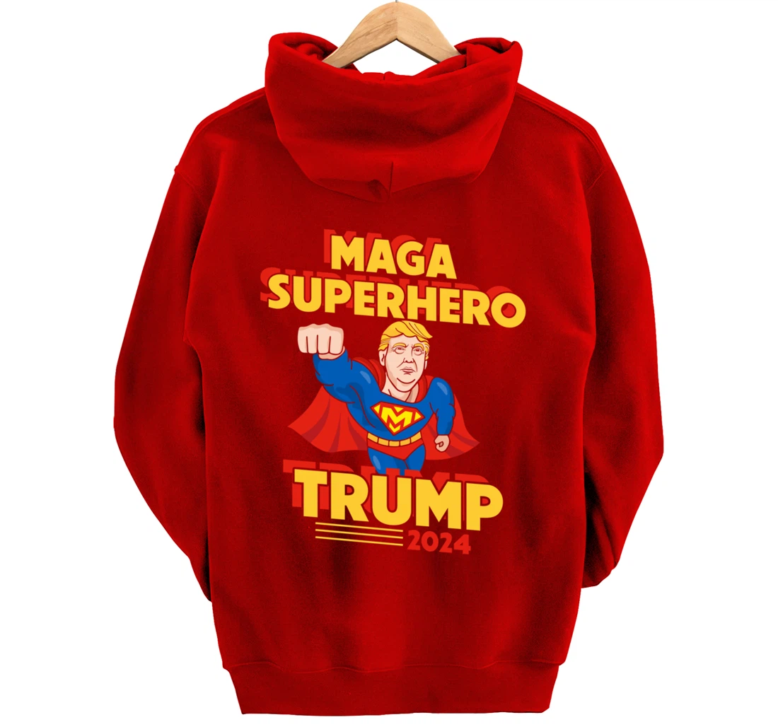 Maga Superhero Trump 2024 USA Trump President Superhero Pullover Hoodie
